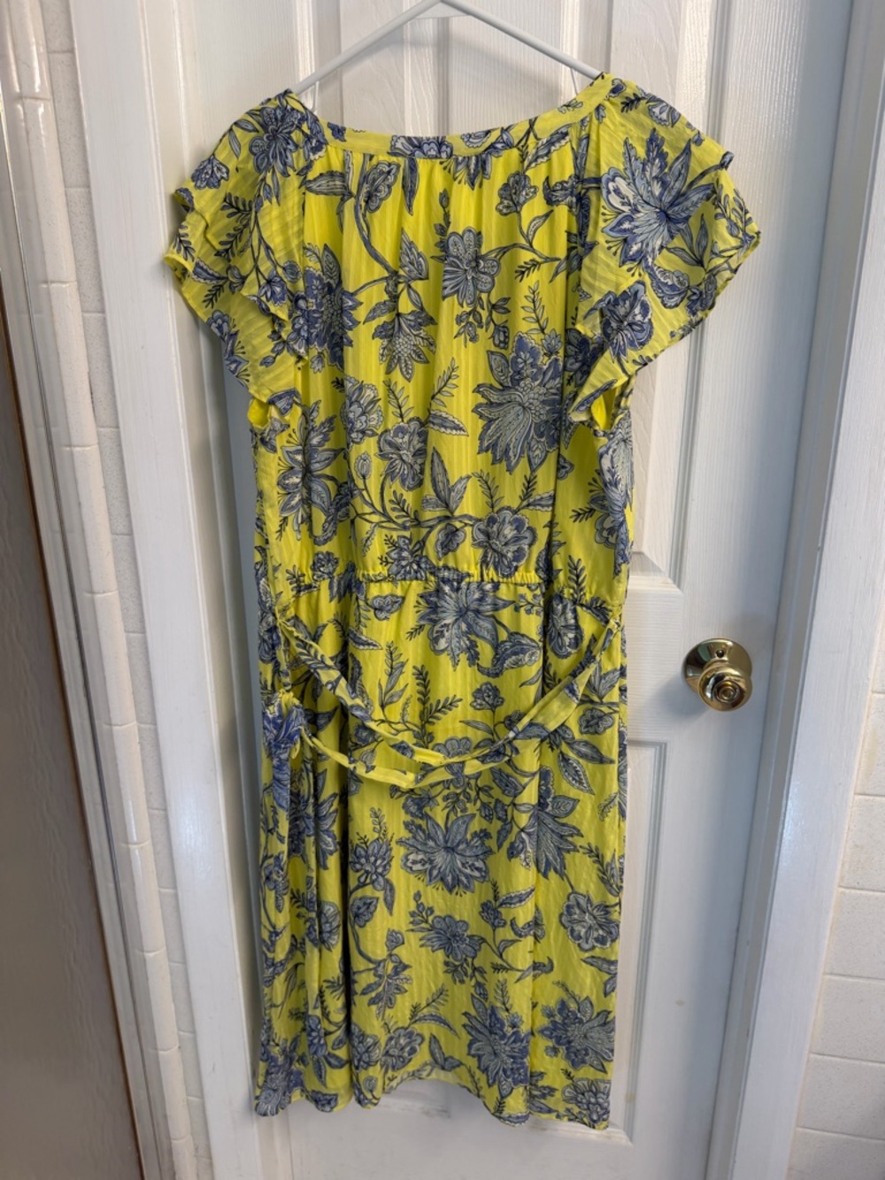 LOFT Yellow Dress with Blue Floral Trim